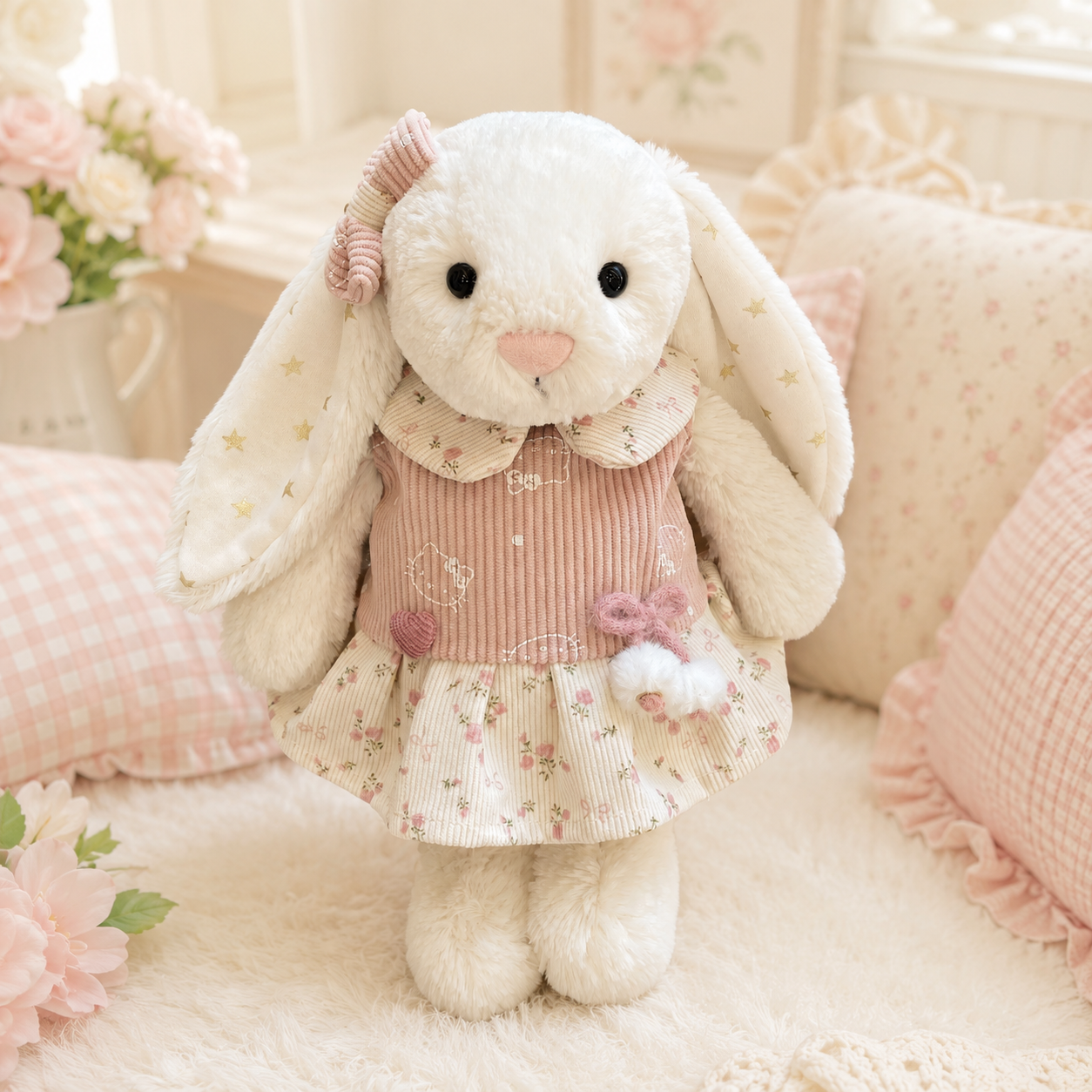 Bashful Bunny cute clothes outfits - Pink Rose Floral Dress with Bow