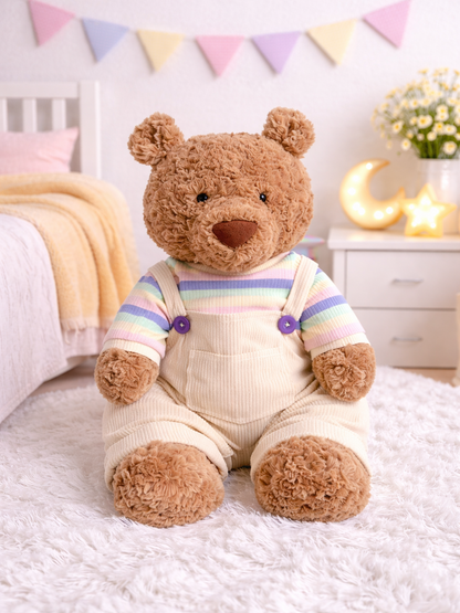 Niedliche Bartholomew Bären-Kleidung - Gelbes T-Shirt &amp; Latzhosen-Set - BXYC05 (Taschenanhänger/winzig/mittel/groß/riesig)