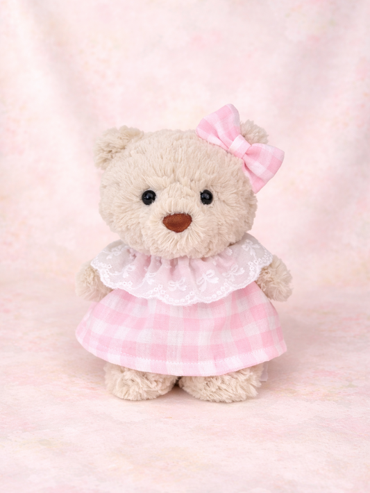 Bartholomew Bear Junior clothes outfits - Pink Plaid Dress with Bow