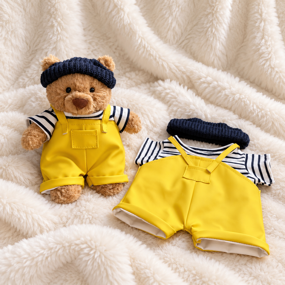 Seafarer Outfit with Yellow PU Overalls for Bartholomew Bear Plush – 10–16 Inch Outfit