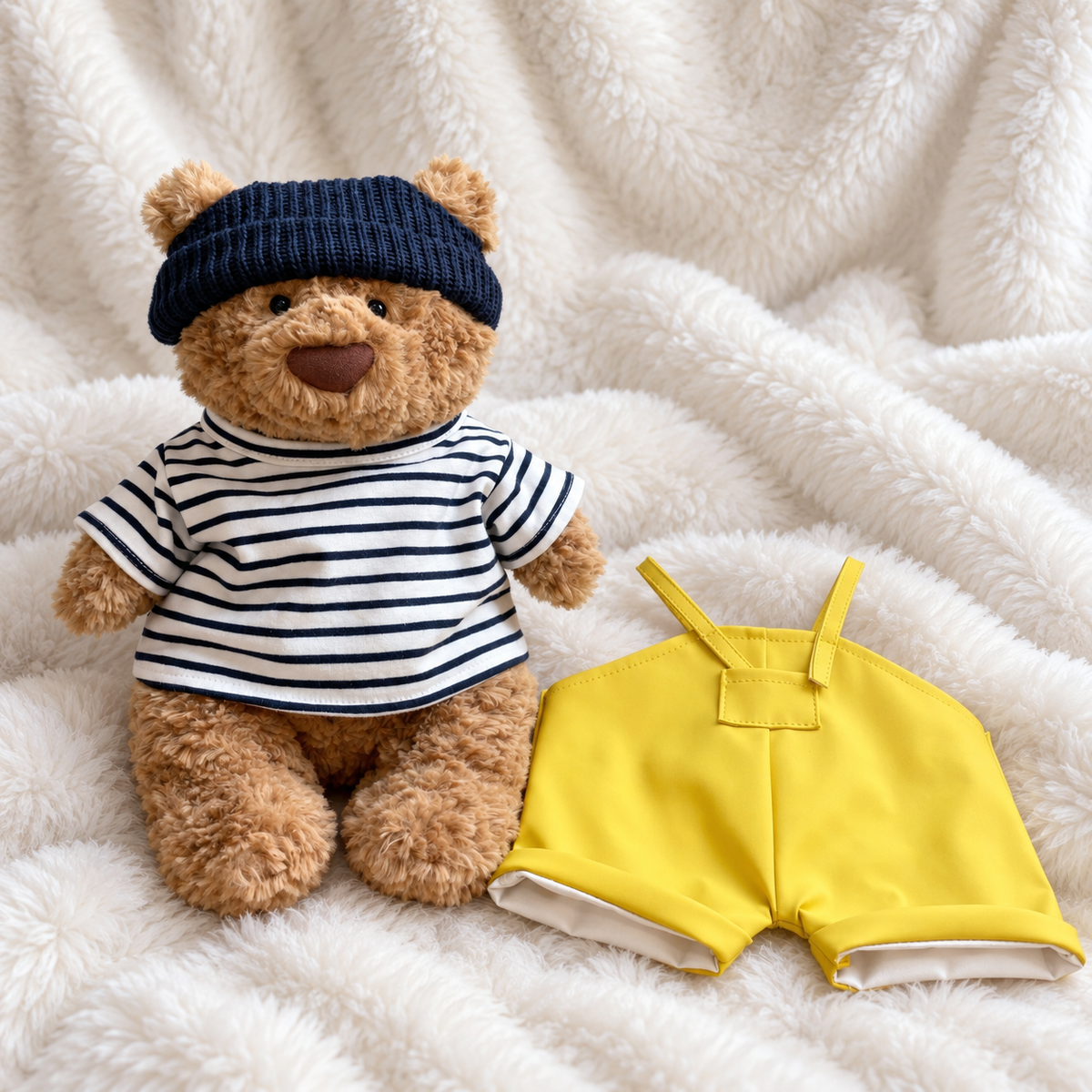 Seafarer Outfit with Yellow PU Overalls for Bartholomew Bear Plush – 10–16 Inch Outfit