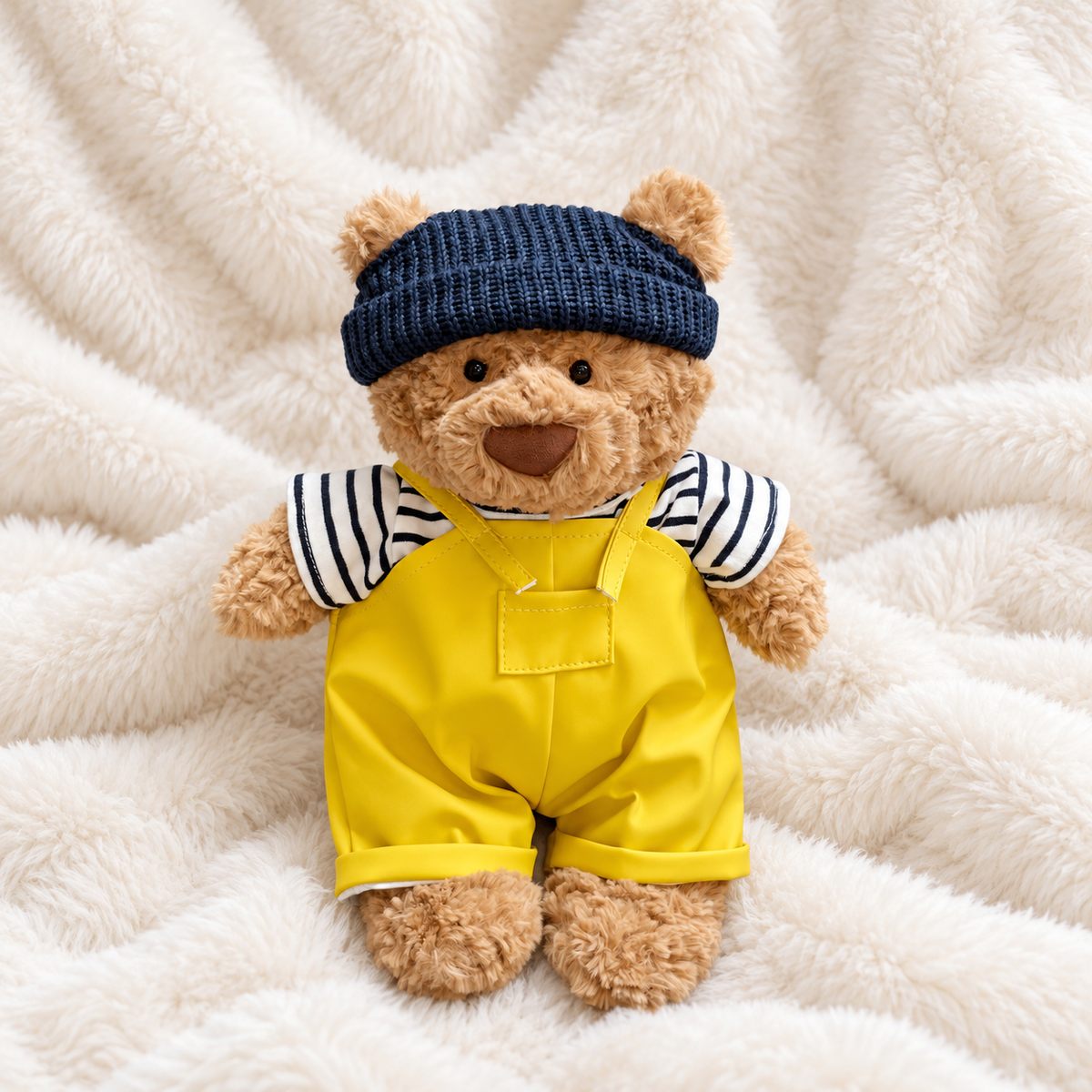 Seafarer Outfit with Yellow PU Overalls for Bartholomew Bear Plush – 10–16 Inch Outfit