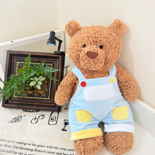 Blue Rolled-Cuff Overalls for Bartholomew Bear Plush – 14-Inch Outfit