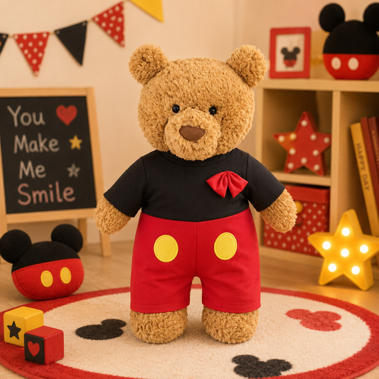 Red & Black Bow Romper for Bartholomew Bear Plush – 14-Inch Outfit