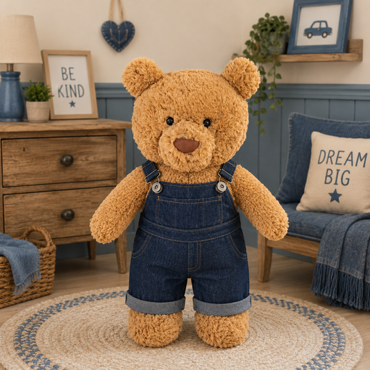 Black Denim Overalls for Bartholomew Bear Plush – 14-Inch Outfit