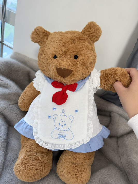 Red Bow Pinafore Dress for Bartholomew Bear Plush – 14-Inch Outfit