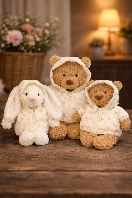 Floral Puffer Jacket for Bartholomew Bear Plush – 10–16 Inch Outfit