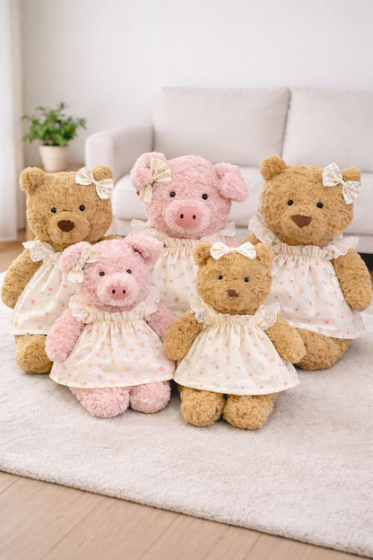 Yellow Floral Flutter Sleeve Dress for Bartholomew Bear Plush – 10–22 Inch Outfit