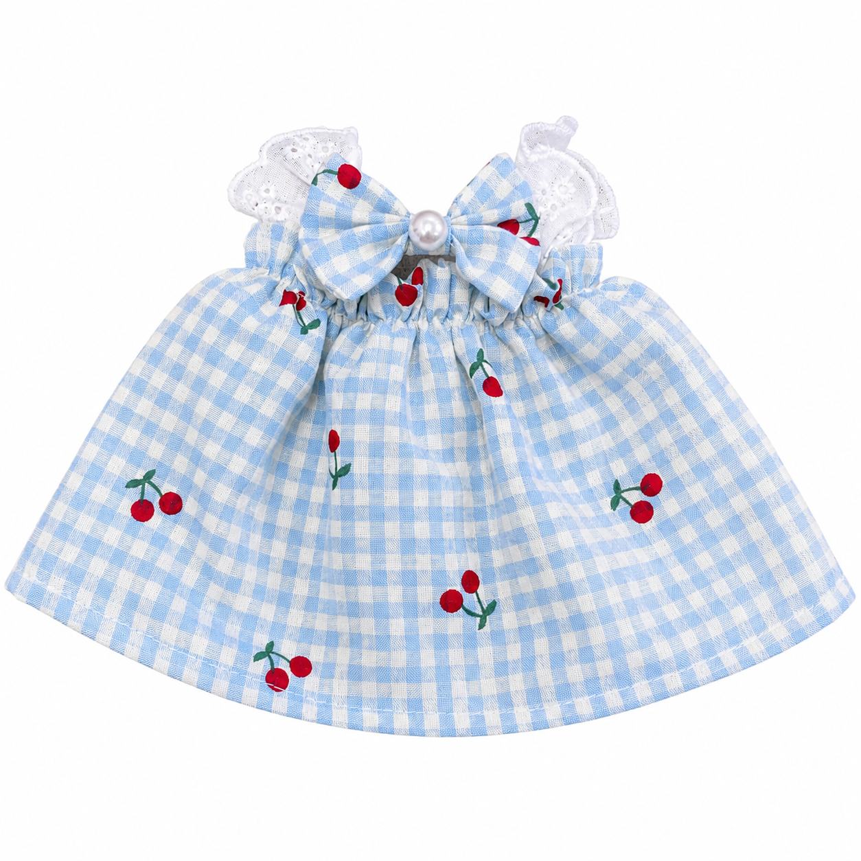 Bartholomew bear clothes outfits - Blue/Pink Plaid Cherry Pinafore Dress with Bow