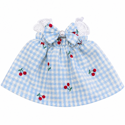 Bartholomew bear clothes outfits - Blue/Pink Plaid Cherry Pinafore Dress with Bow