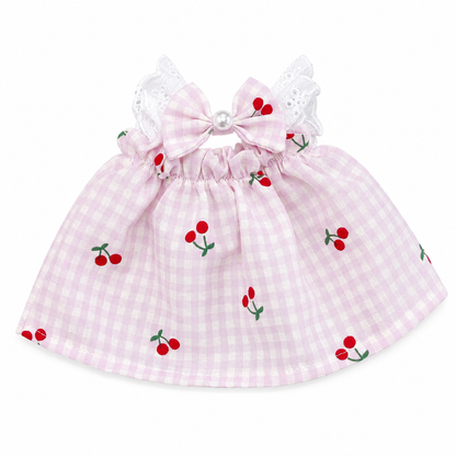 Bartholomew bear clothes outfits - Blue/Pink Plaid Cherry Pinafore Dress with Bow