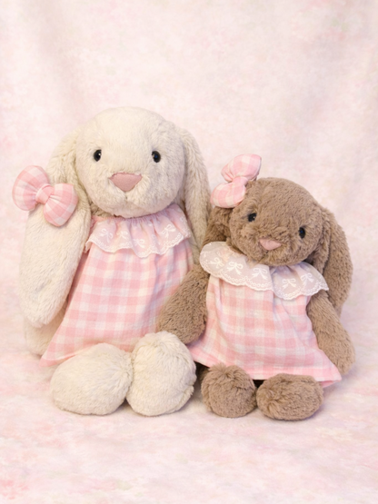 Pink Plaid Dress with Bow Costume for Bartholomew Bear Plush – 10–16 Inch Outfit