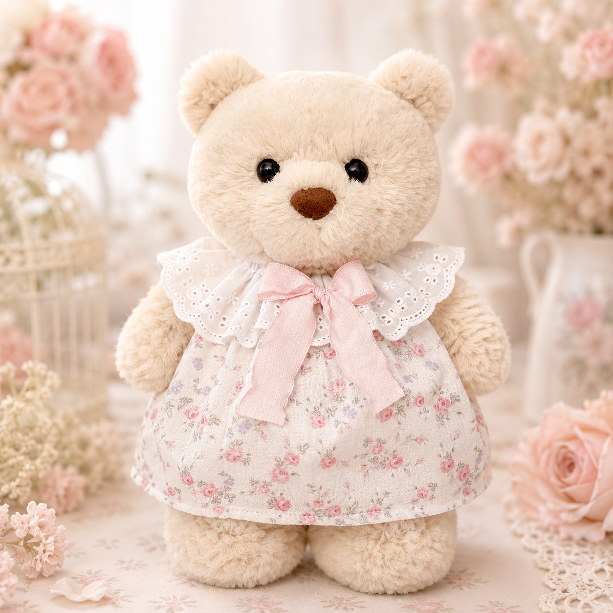 Bartholomew Bear Junior clothes outfits - Light Pink Floral Dress