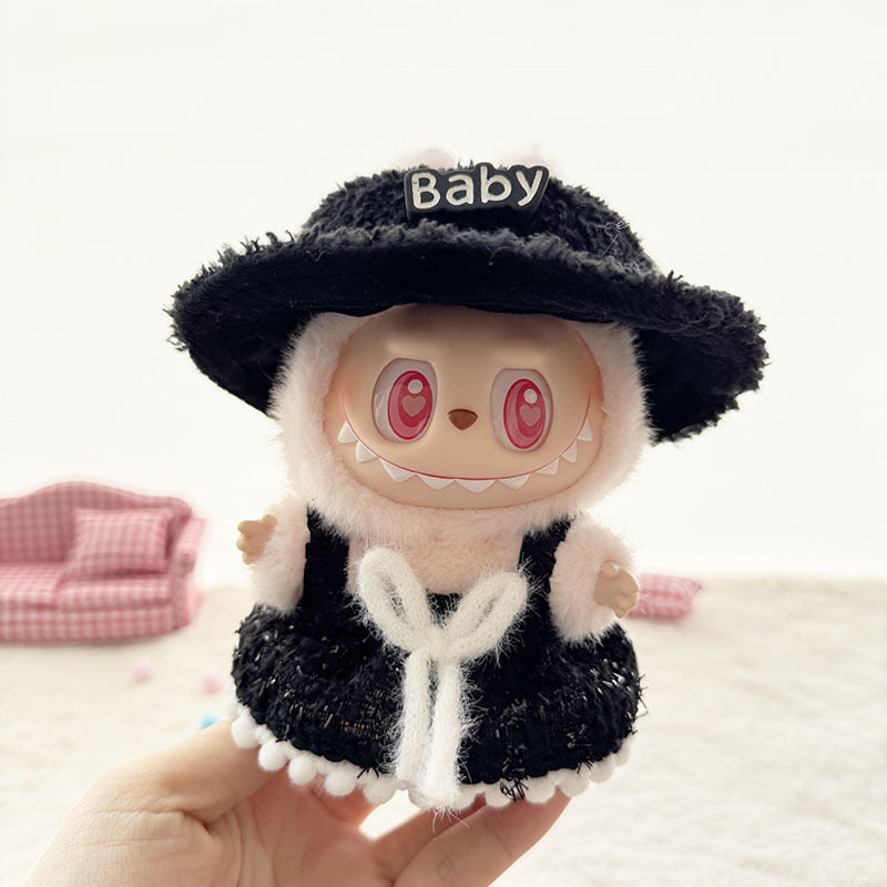 4inch bag charm cute custom clothes outfits - Black baby hat & dress - 053154