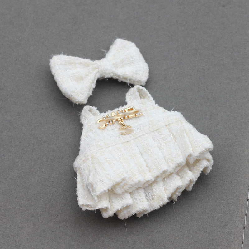 4inch bag charm cute custom clothes outfits - White logo dress - 053146