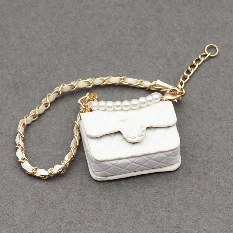 4inch bag charm cute custom bags - White flap pearl CC bags - 0623B81