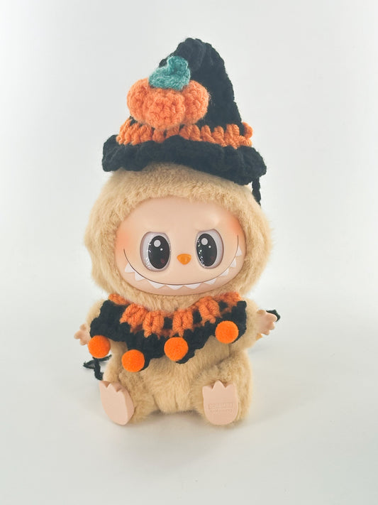 4inch bag charm crochet clothes outfits - pumpkin wizard hat and bibs - MXM-H07