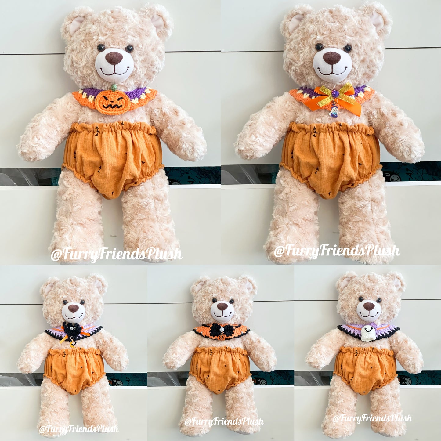 Build-A-Bear Standard plush clothing outfits - Halloween pumpkin pull-ups and bibs set