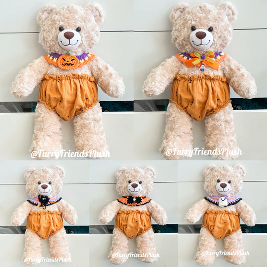Build-A-Bear Standard plush clothing outfits - Halloween pumpkin pull-ups and bibs set