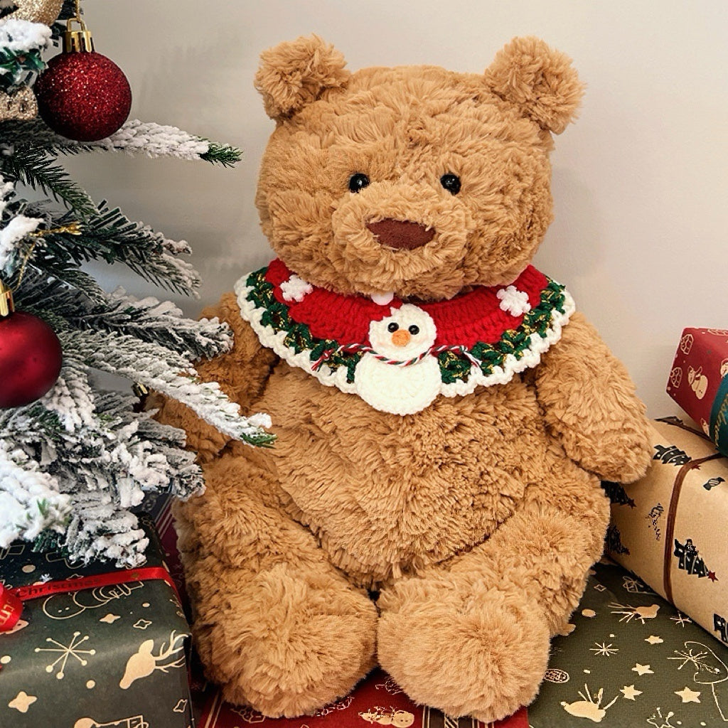 Weihnachtliches Häkel-Lätzchen-Outfit für Plüschtiere – Größe Medium/Large (MXM-B27)