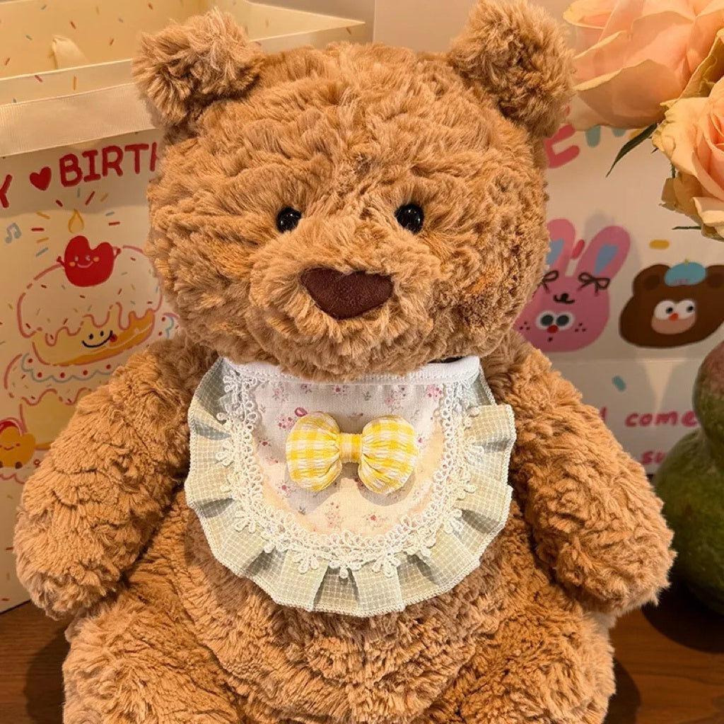 Medium/Large Bartholomew bear Crochet Bib Outfit - Yellow Plaid Floral Bib