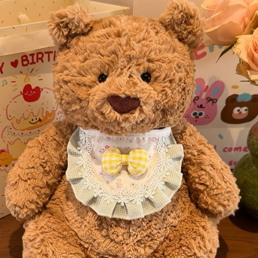 Medium/Large Bartholomew bear Crochet Bib Outfit - Yellow Plaid Floral Bib