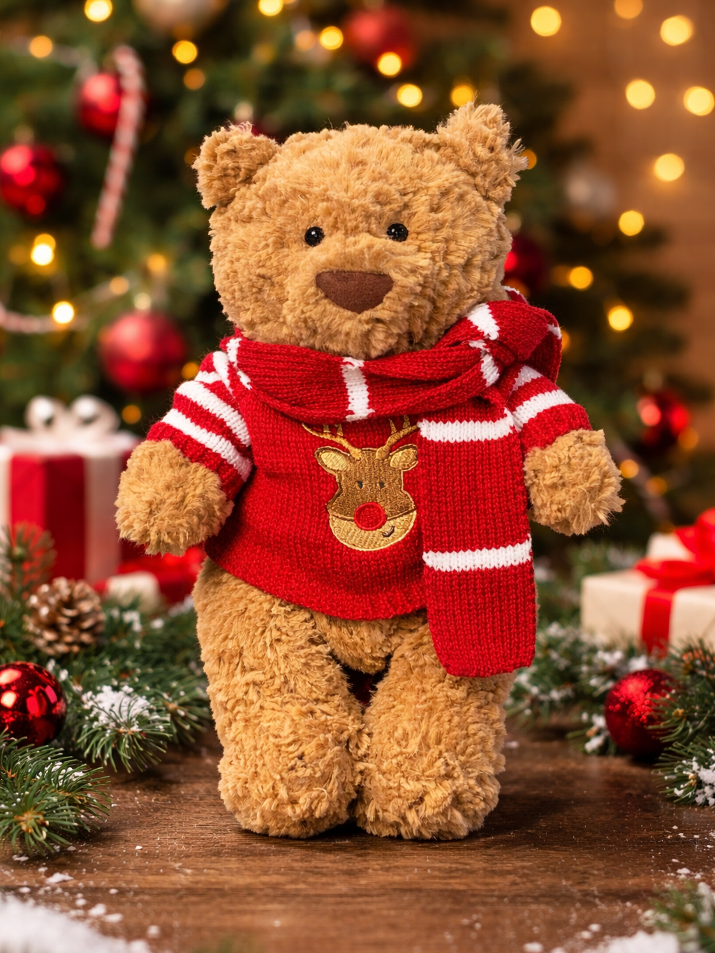 Christmas Reindeer Sweater & Scarf Set for Bartholomew Bear Plush – 10-Inch Outfit