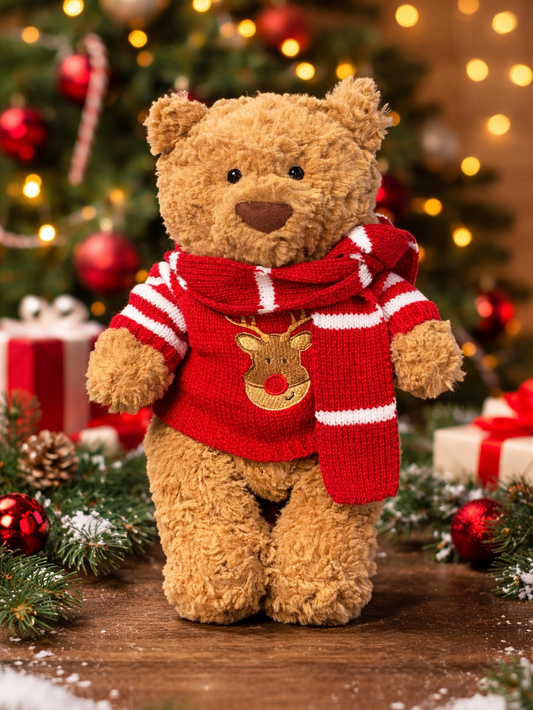 Christmas Reindeer Sweater & Scarf Set for Bartholomew Bear Plush – 10-Inch Outfit