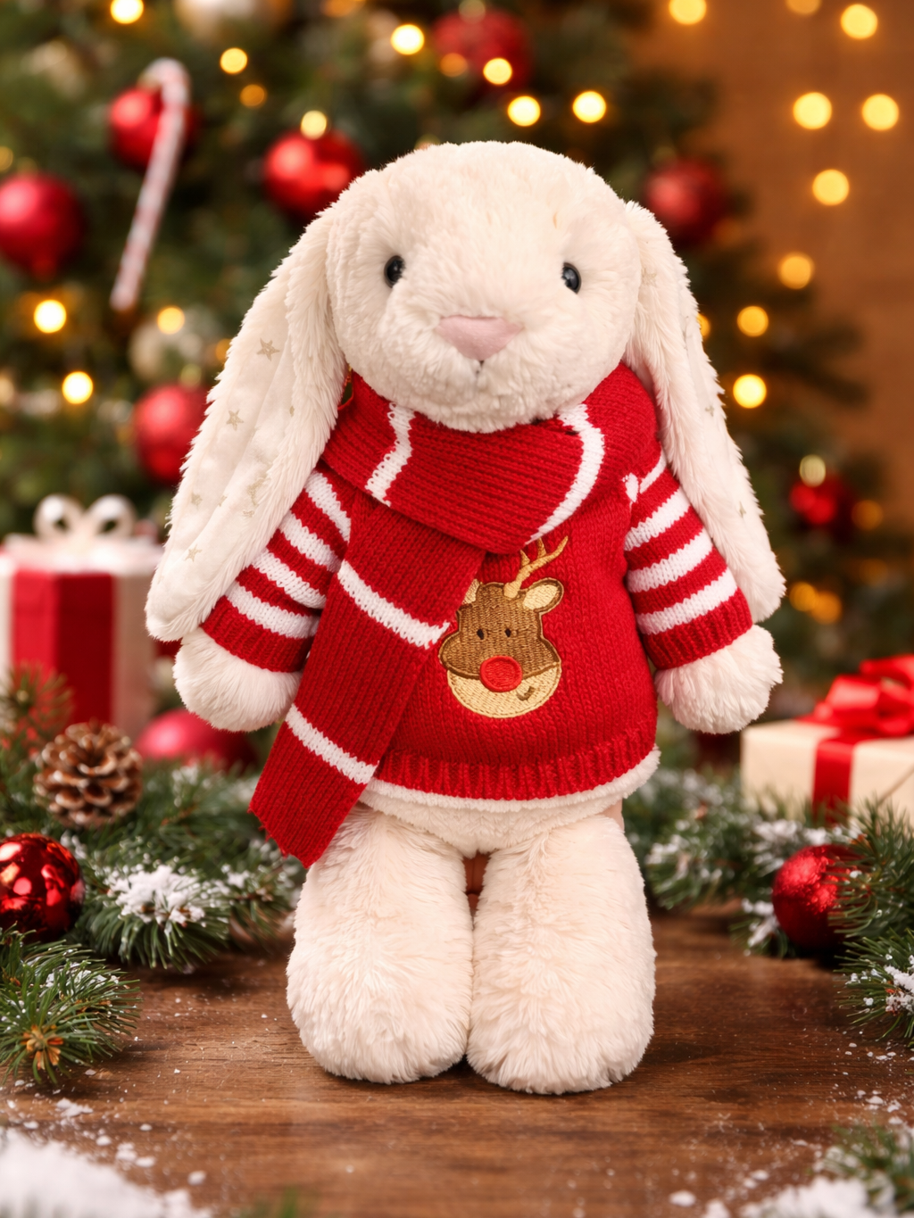 Christmas Reindeer Sweater & Scarf Set for Bartholomew Bear Plush – 10-Inch Outfit