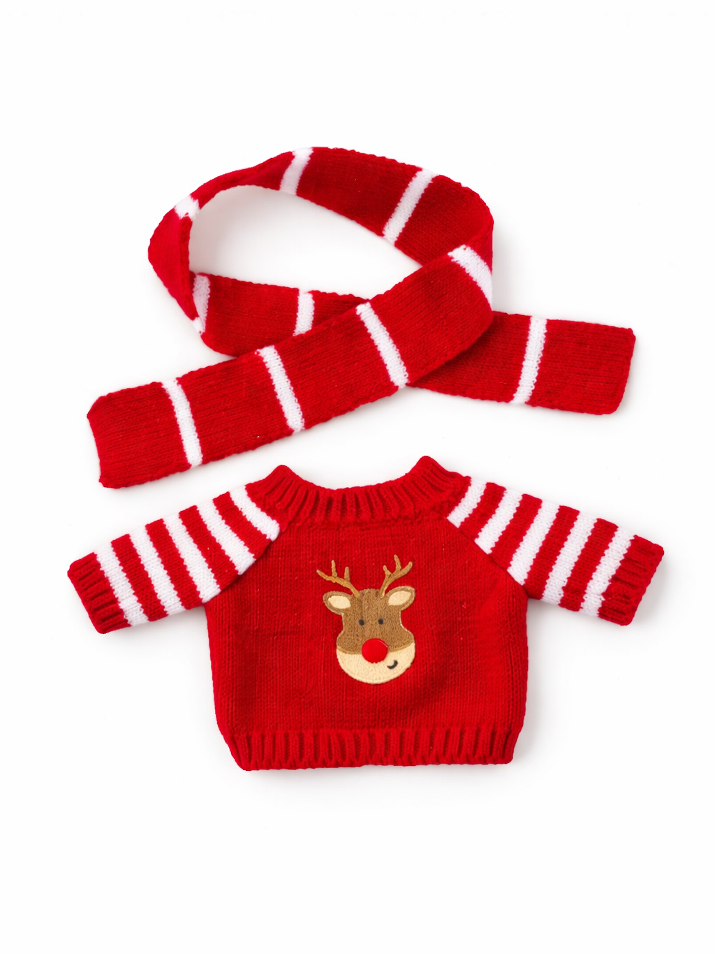 Christmas Reindeer Sweater & Scarf Set for Bartholomew Bear Plush – 10-Inch Outfit