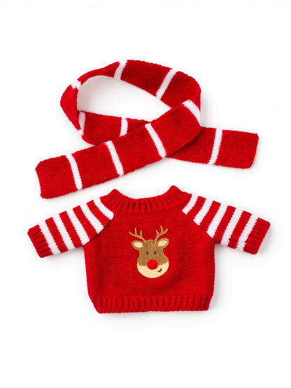 Christmas Reindeer Sweater & Scarf Set for Bartholomew Bear Plush – 10-Inch Outfit