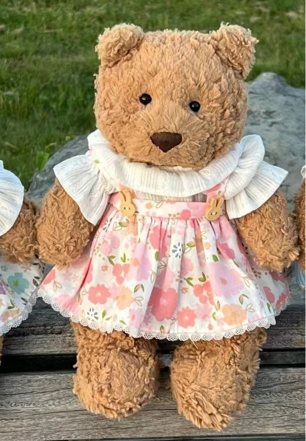 Pink Floral Dress with Wooden Buttons for Bartholomew Bear Plush – 10-Inch Outfit