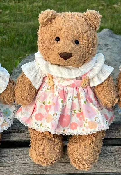 Pink Floral Dress with Wooden Buttons for Bartholomew Bear Plush – 10-Inch Outfit