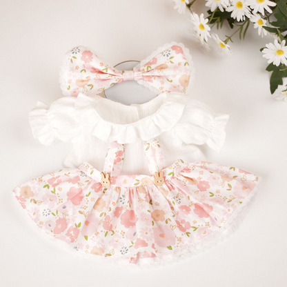 Pink Floral Dress with Wooden Buttons for Bartholomew Bear Plush – 10-Inch Outfit