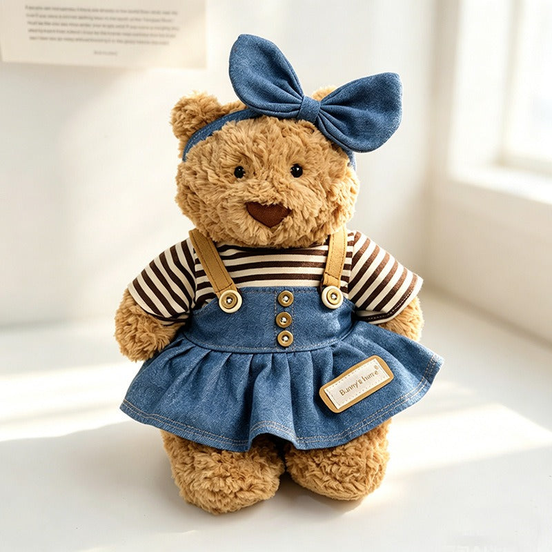 Medium Bartholomew bear clothes outfits - Striped Denim Dress 3-Piece Outfit Set