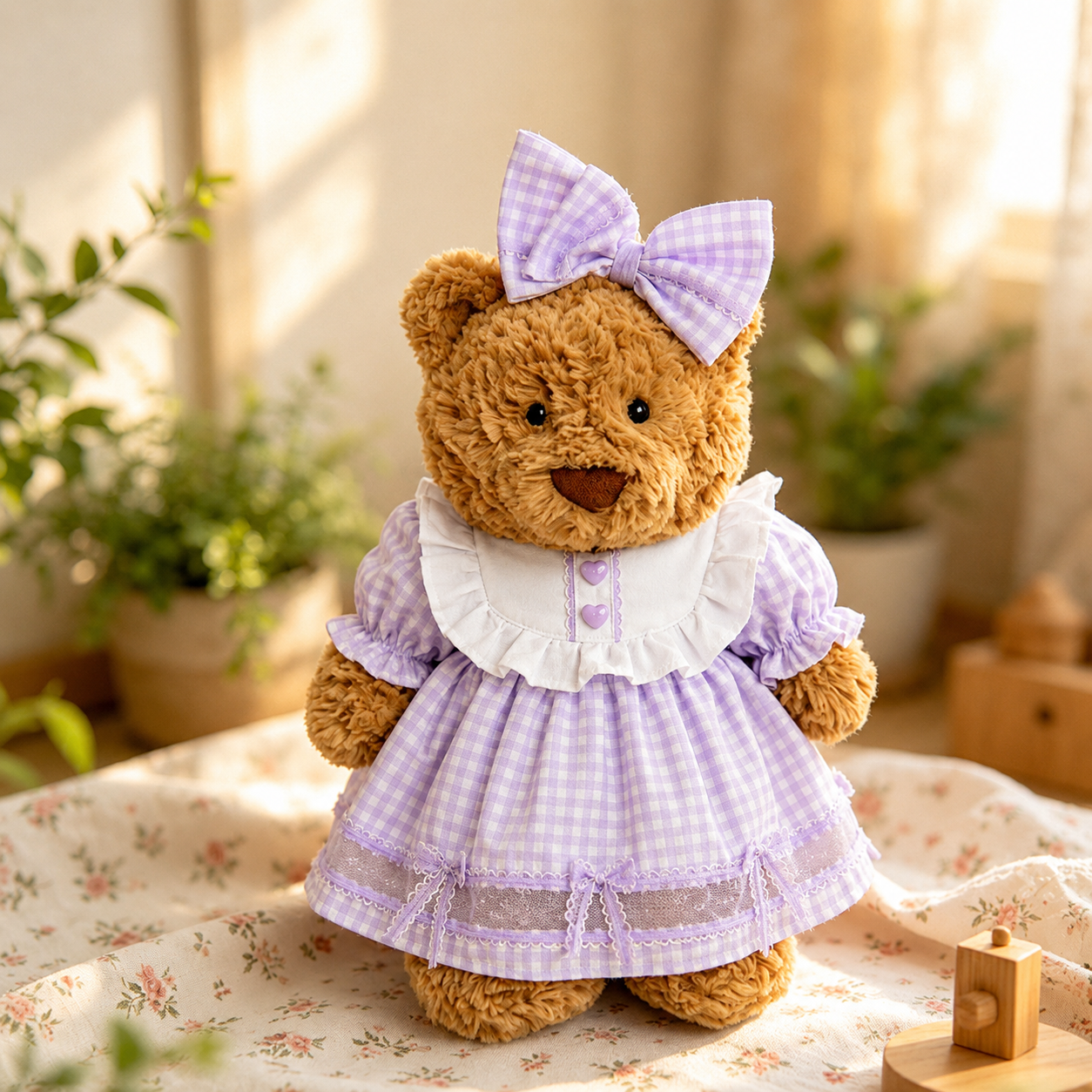 Medium Bartholomew bear clothes outfits - Purple Heart Plaid Dress