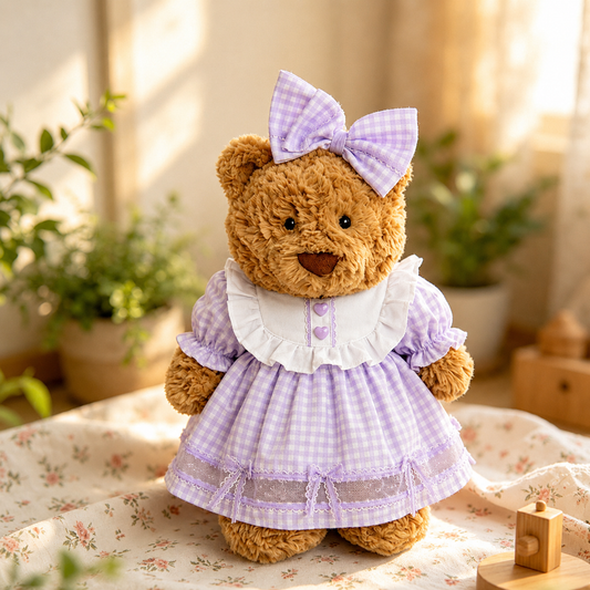 Medium Bartholomew bear clothes outfits - Purple Heart Plaid Dress