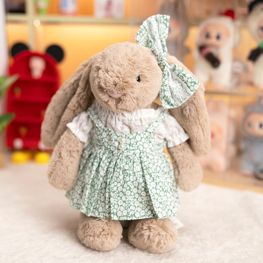 Green Floral Pinafore Dress for Bartholomew Bear Plush – 10-Inch Outfit