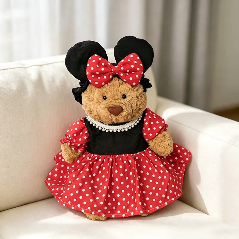 Red Polka Dot Dress with Pearl Collar Costume for Bartholomew Bear Plush – 10-Inch Outfit