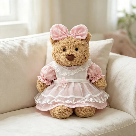 Medium Bartholomew bear clothes outfits - Pink Floral Dress with Lace Trim