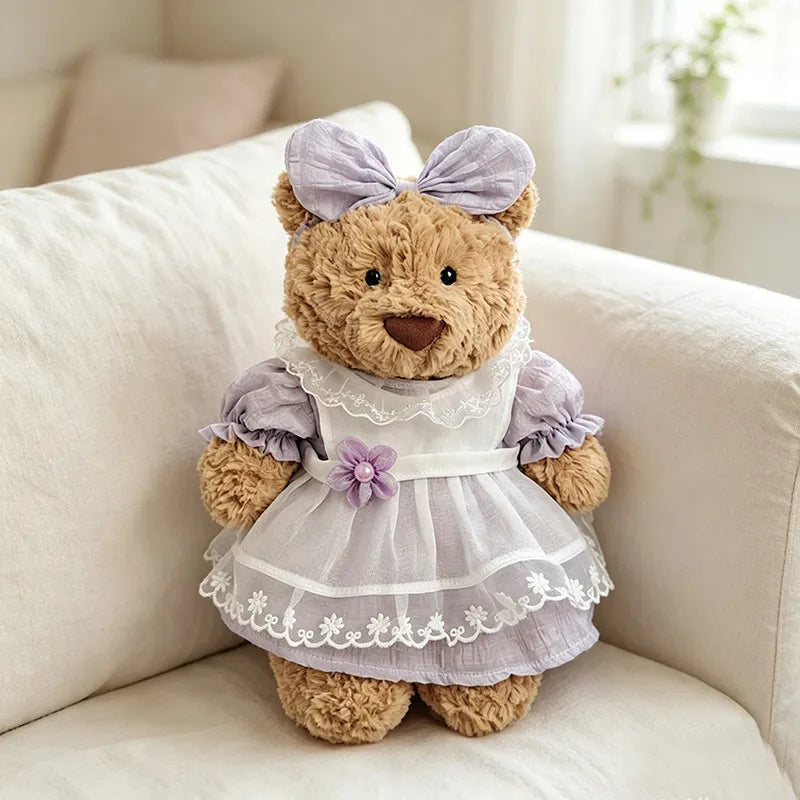 Medium Bartholomew bear clothes outfits - 	Purple Floral Dress with Lace Trim