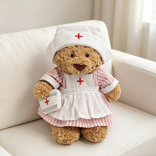 Pink Striped Nurse Outfit Set for Bartholomew Bear Plush – 10-Inch Outfit