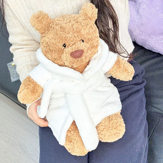 Bathrobe and Shower Cap Set for Bartholomew Bear Plush – 14-Inch Outfit