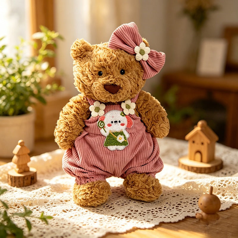Medium Bartholomew bear clothes outfits - Pink Floral Overalls