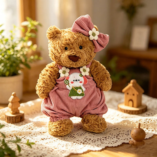 Medium Bartholomew bear clothes outfits - Pink Floral Overalls