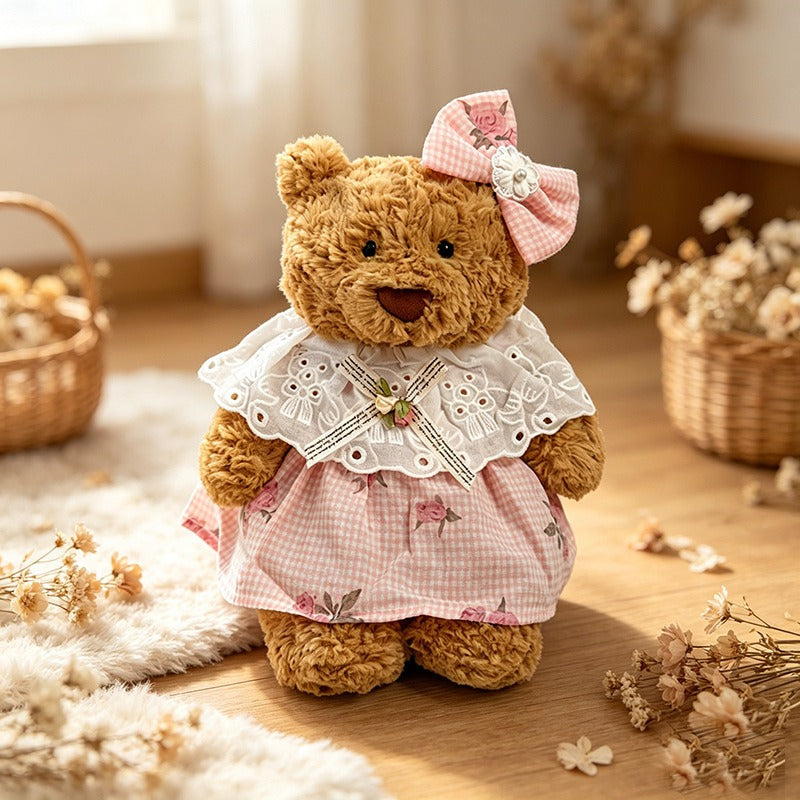 Medium Bartholomew bear clothes outfits - Pink Plaid Rose Bud Dress