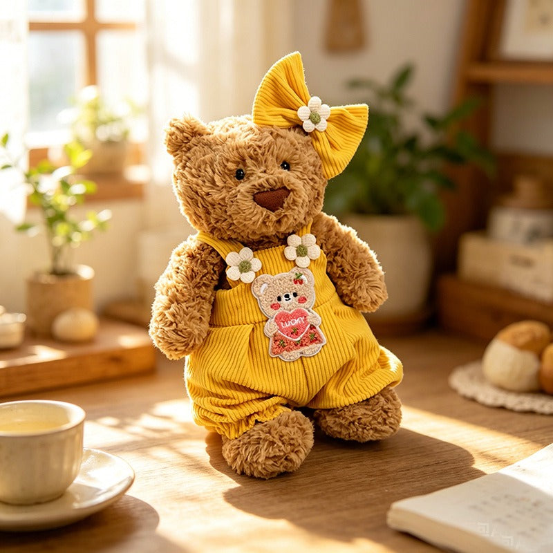 Medium Bartholomew bear clothes outfits - Yellow Floral Overalls