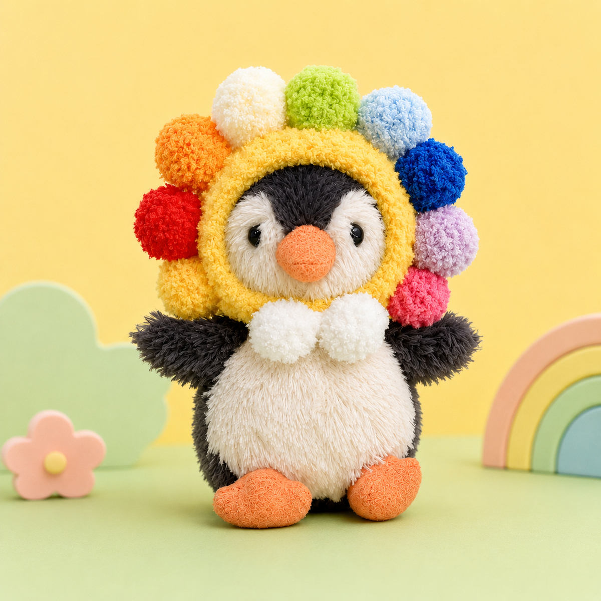 Colorful Sunflower Hood Costume for Peanut Penguin Plush – 3-Inch Outfit