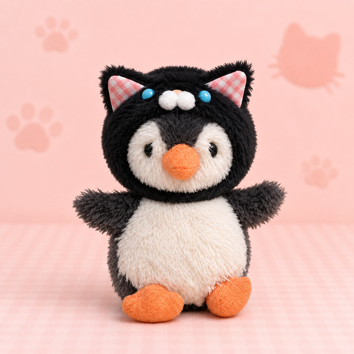 Black Cat Plush Hood Costume for Peanut Penguin Plush – 3-Inch Outfit