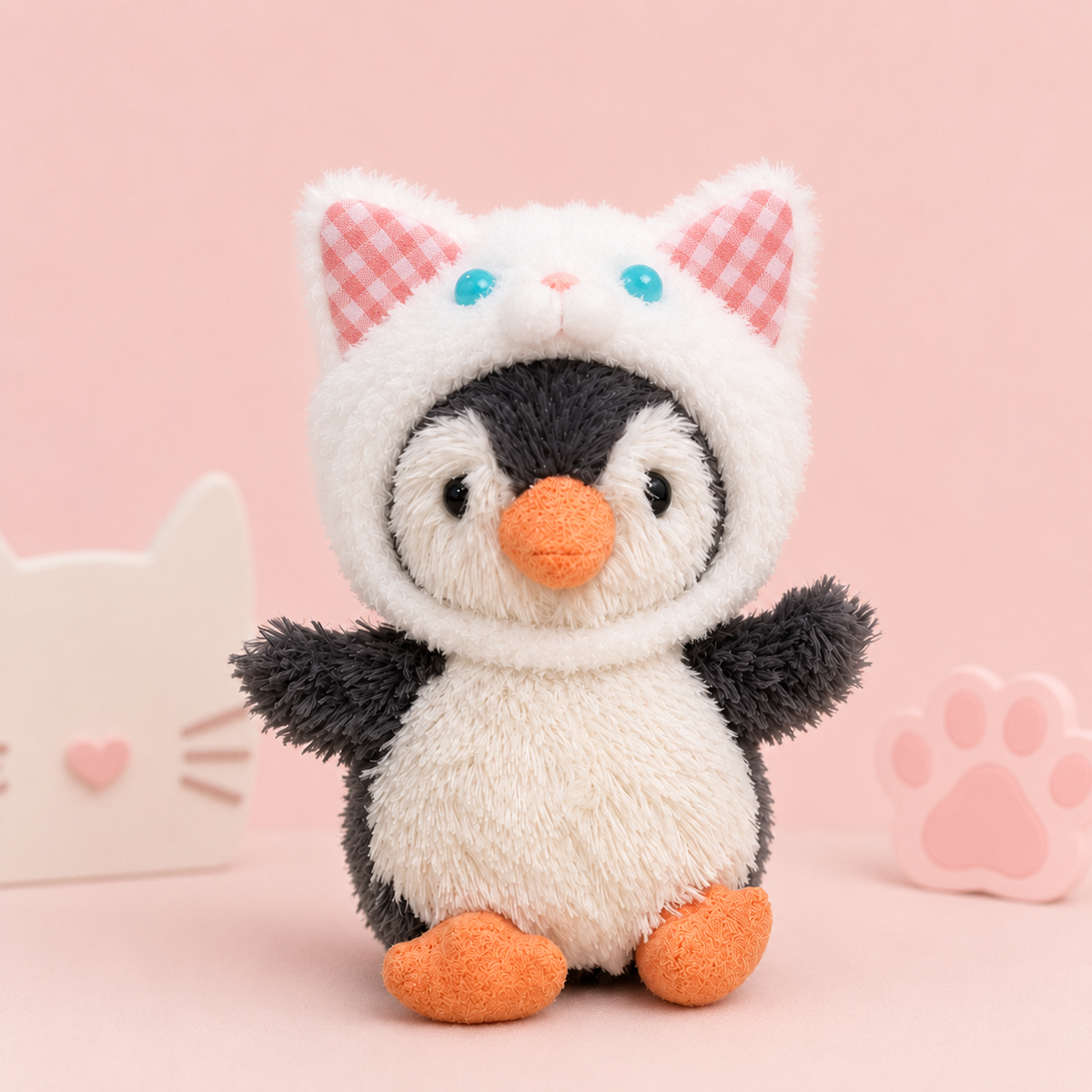 White Cat Plush Hood Costume for Peanut Penguin Plush – 3-Inch Outfit